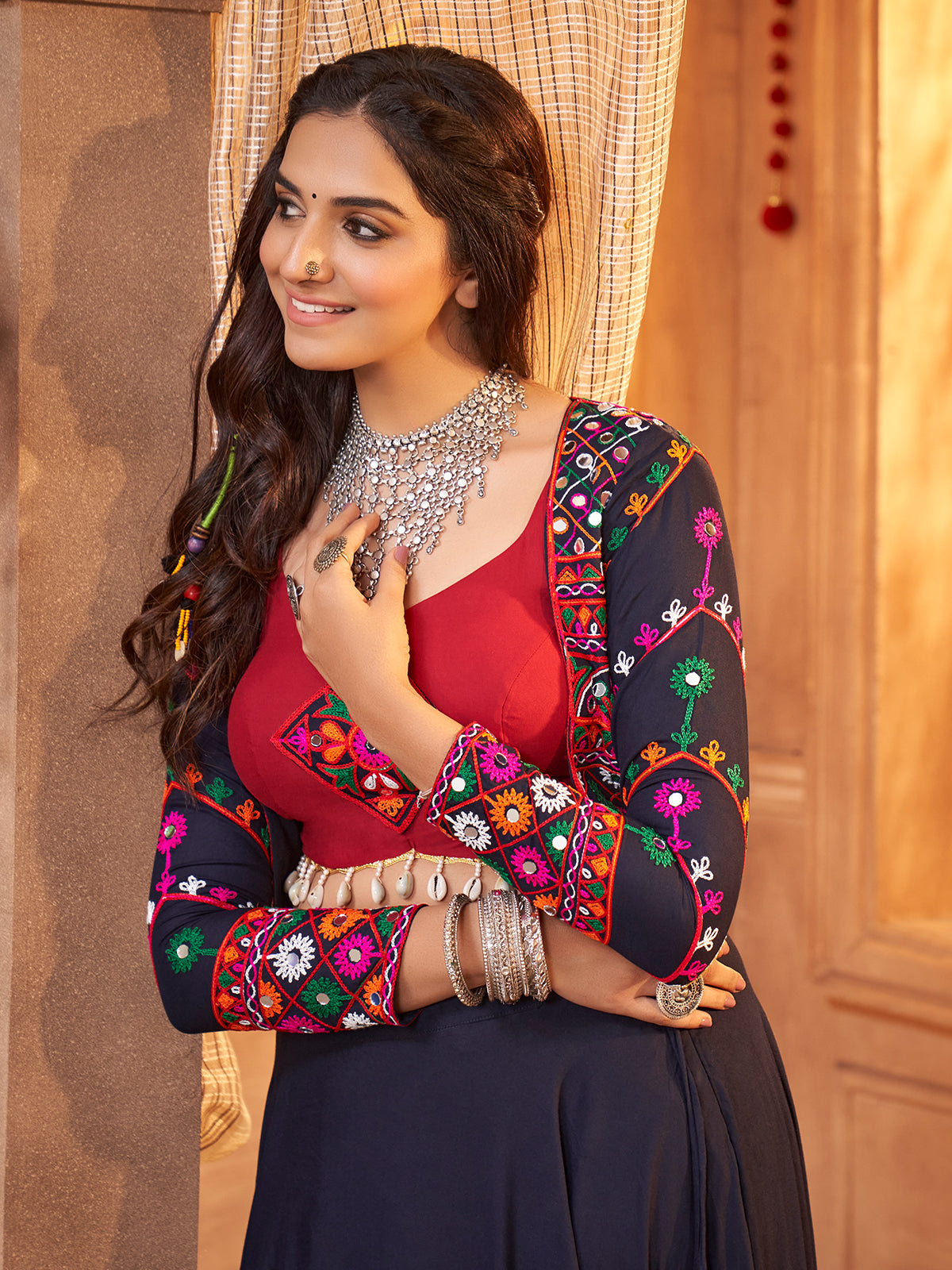 Blue Viscose Rayon Embroidered  Stitched Lehenga Choli