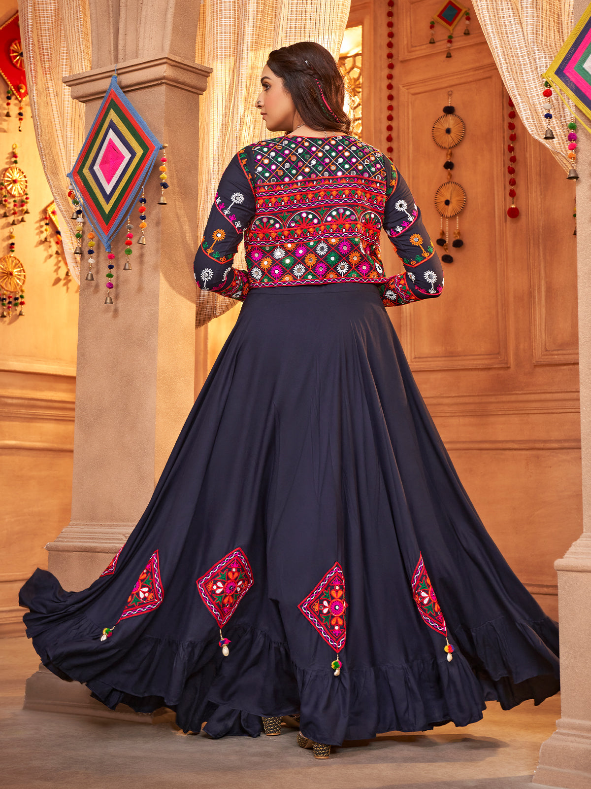 Blue Viscose Rayon Embroidered  Stitched Lehenga Choli
