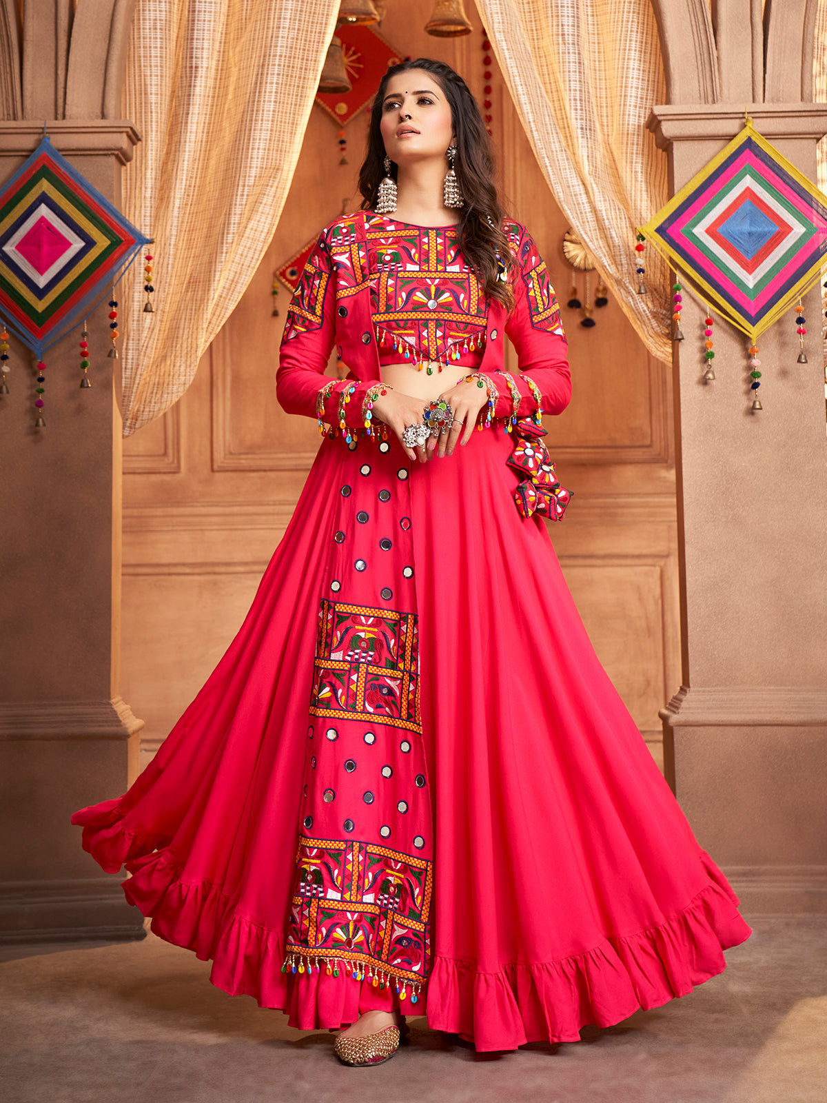Pink Viscose Rayon Embroidered  Stitched Lehenga Choli