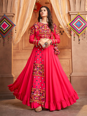 Pink Viscose Rayon Embroidered  Stitched Lehenga Choli