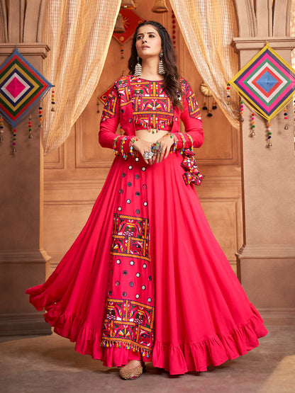 Pink Viscose Rayon Embroidered  Stitched Lehenga Choli
