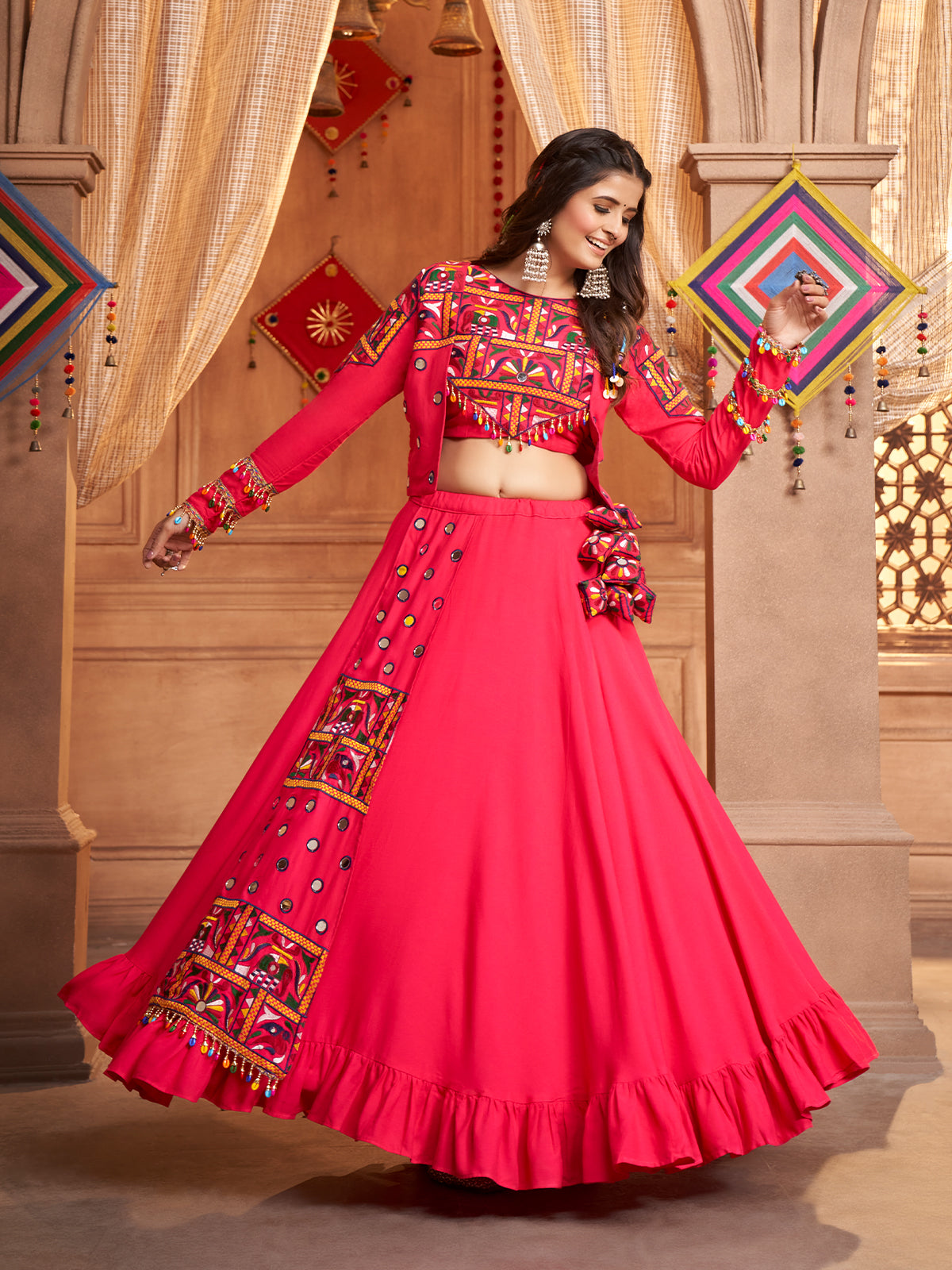Pink Viscose Rayon Embroidered  Stitched Lehenga Choli