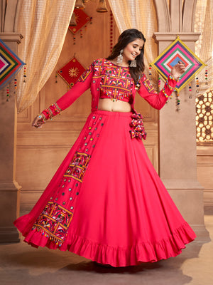 Pink Viscose Rayon Embroidered  Stitched Lehenga Choli