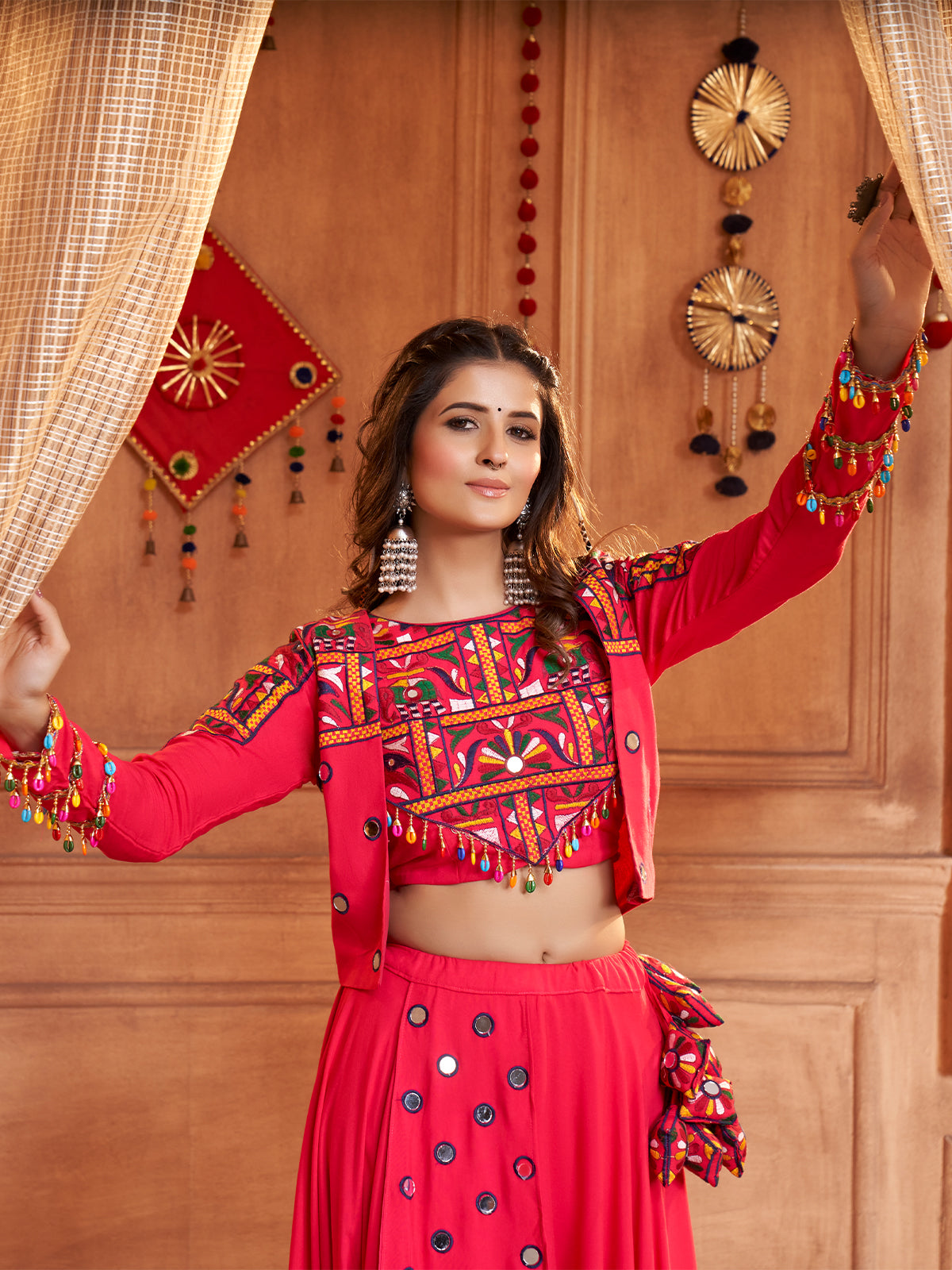 Pink Viscose Rayon Embroidered  Stitched Lehenga Choli