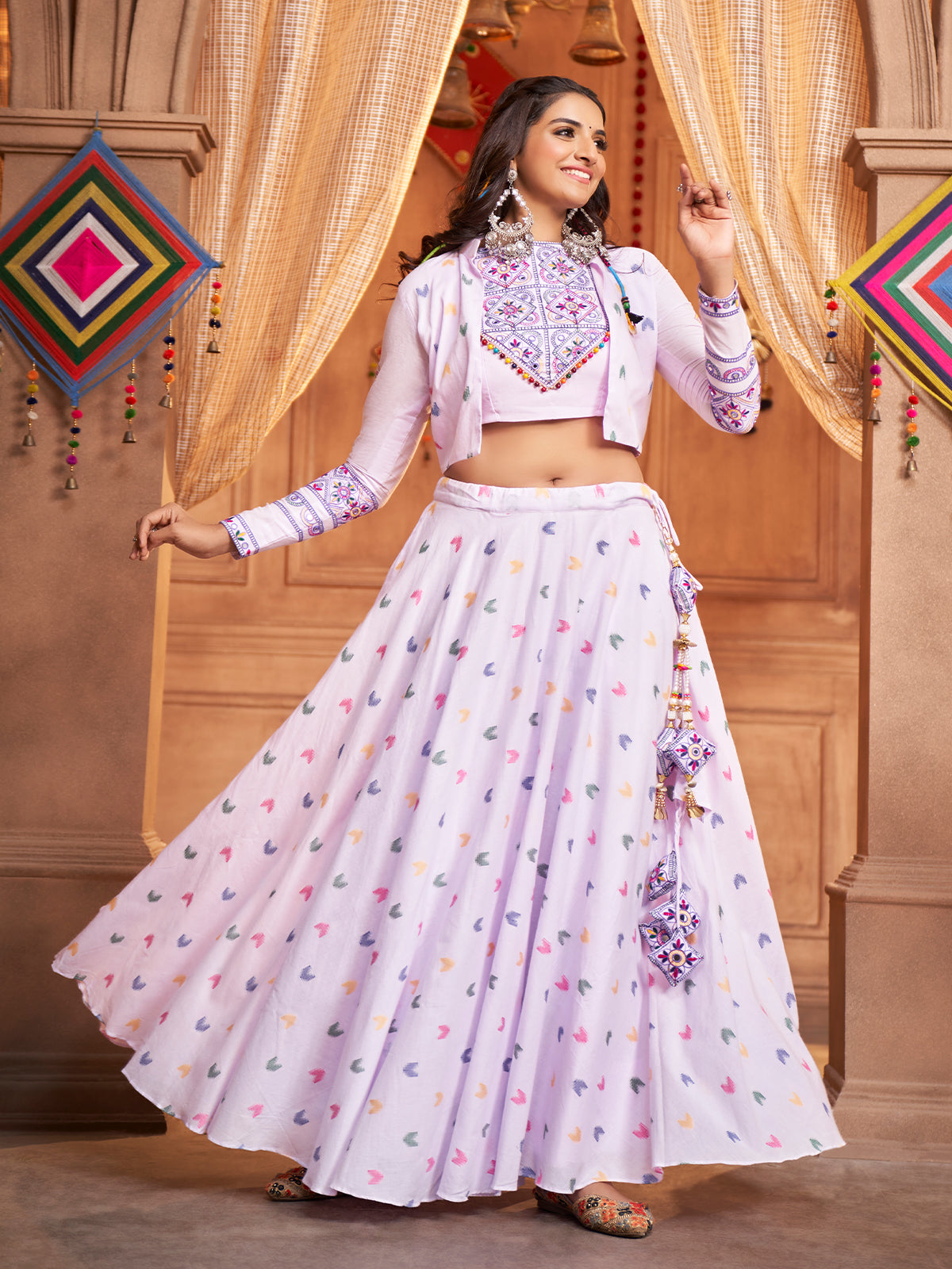 Lavender Cotton Woven  Stitched Lehenga Choli