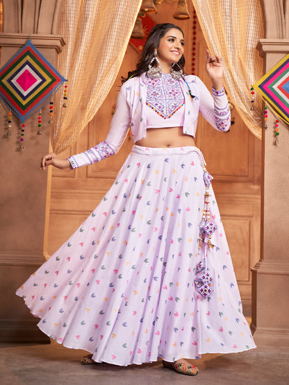 Lavender Cotton Woven  Stitched Lehenga Choli