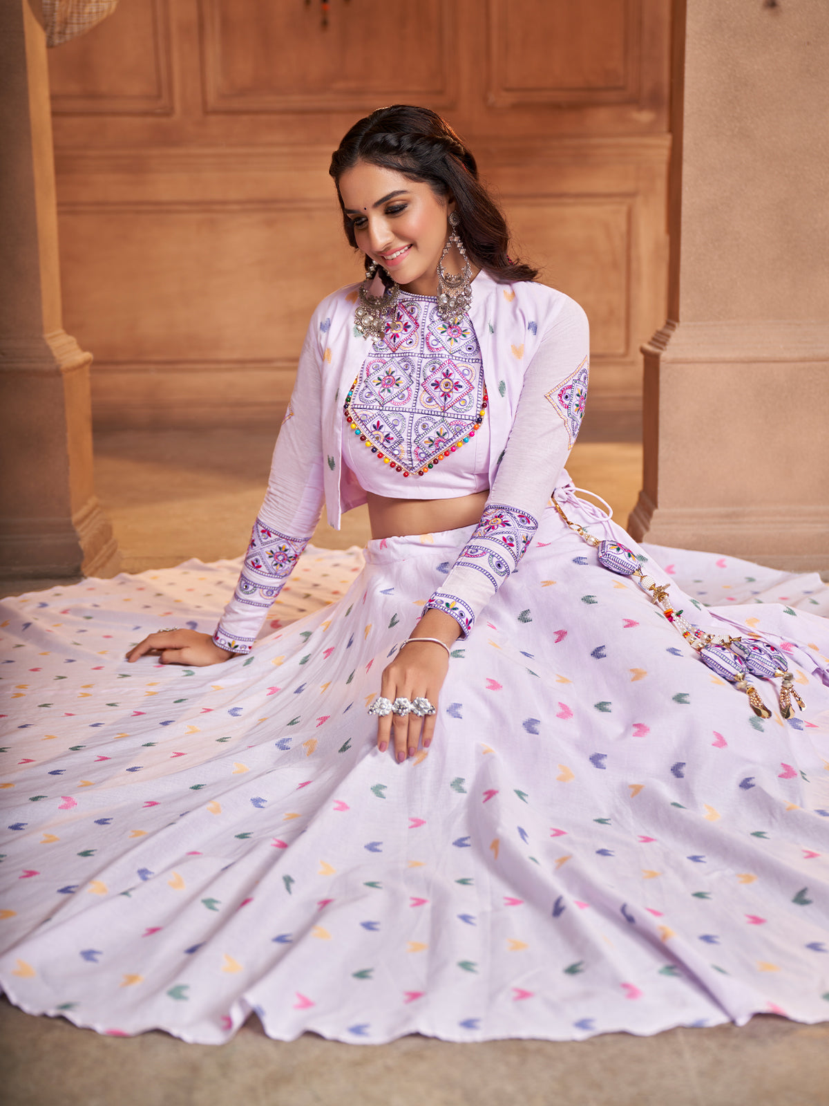 Lavender Cotton Woven  Stitched Lehenga Choli