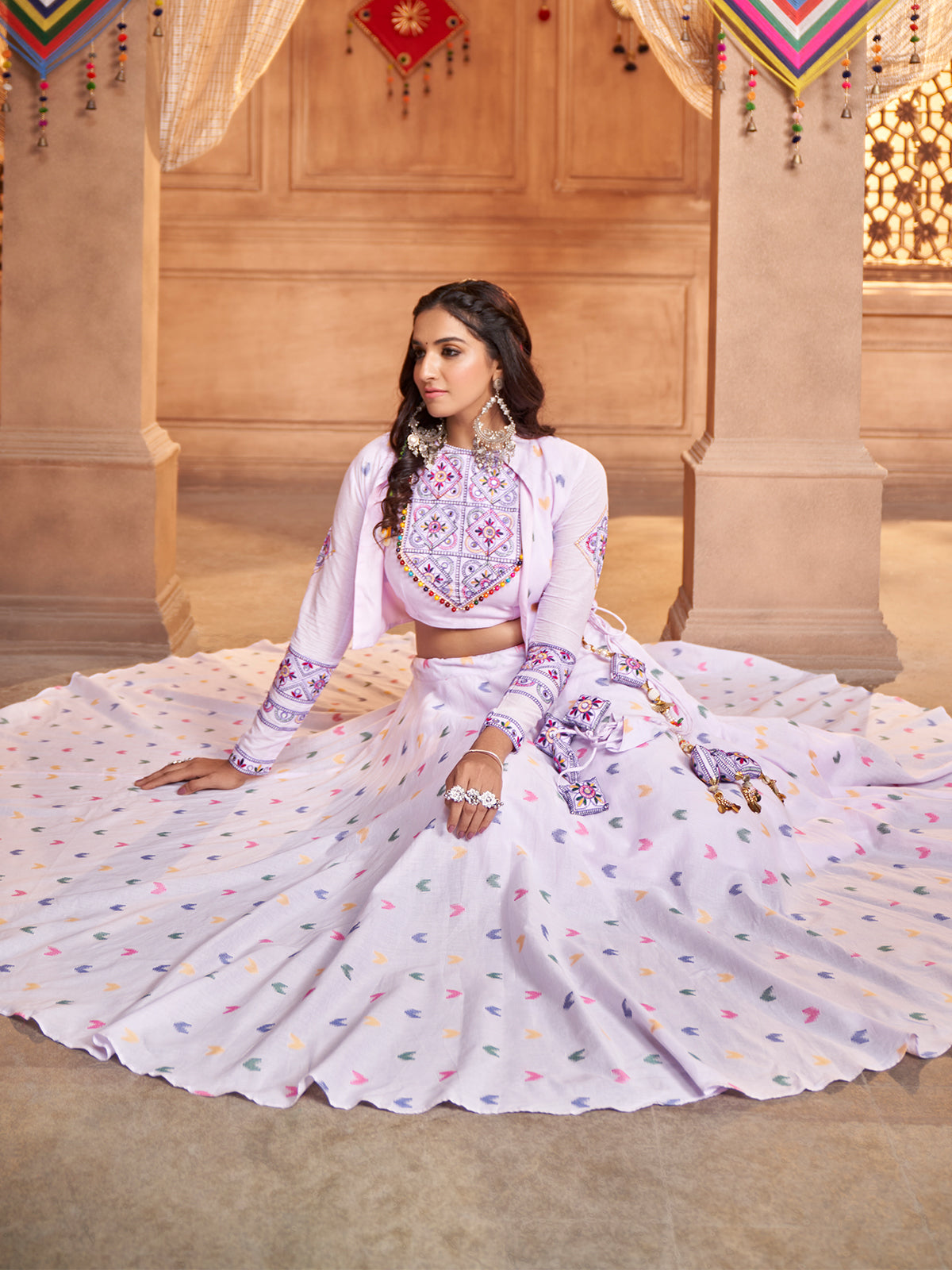 Lavender Cotton Woven  Stitched Lehenga Choli