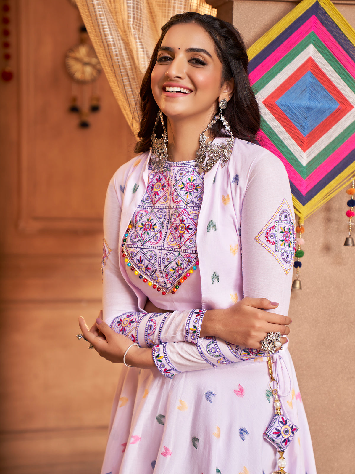 Lavender Cotton Woven  Stitched Lehenga Choli