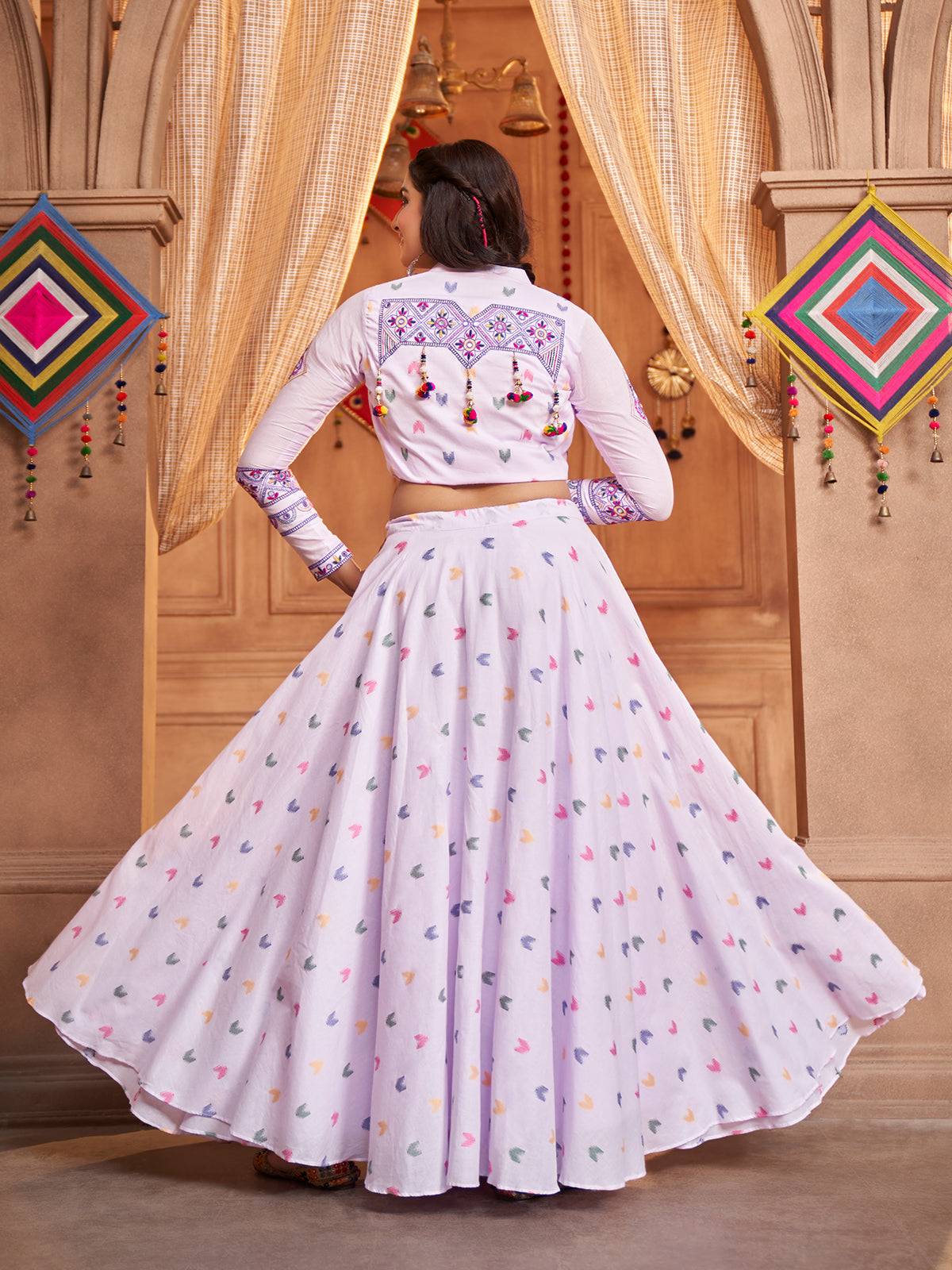 Lavender Cotton Woven  Stitched Lehenga Choli