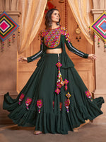 Green Viscose Rayon Embroidered  Stitched Lehenga Choli