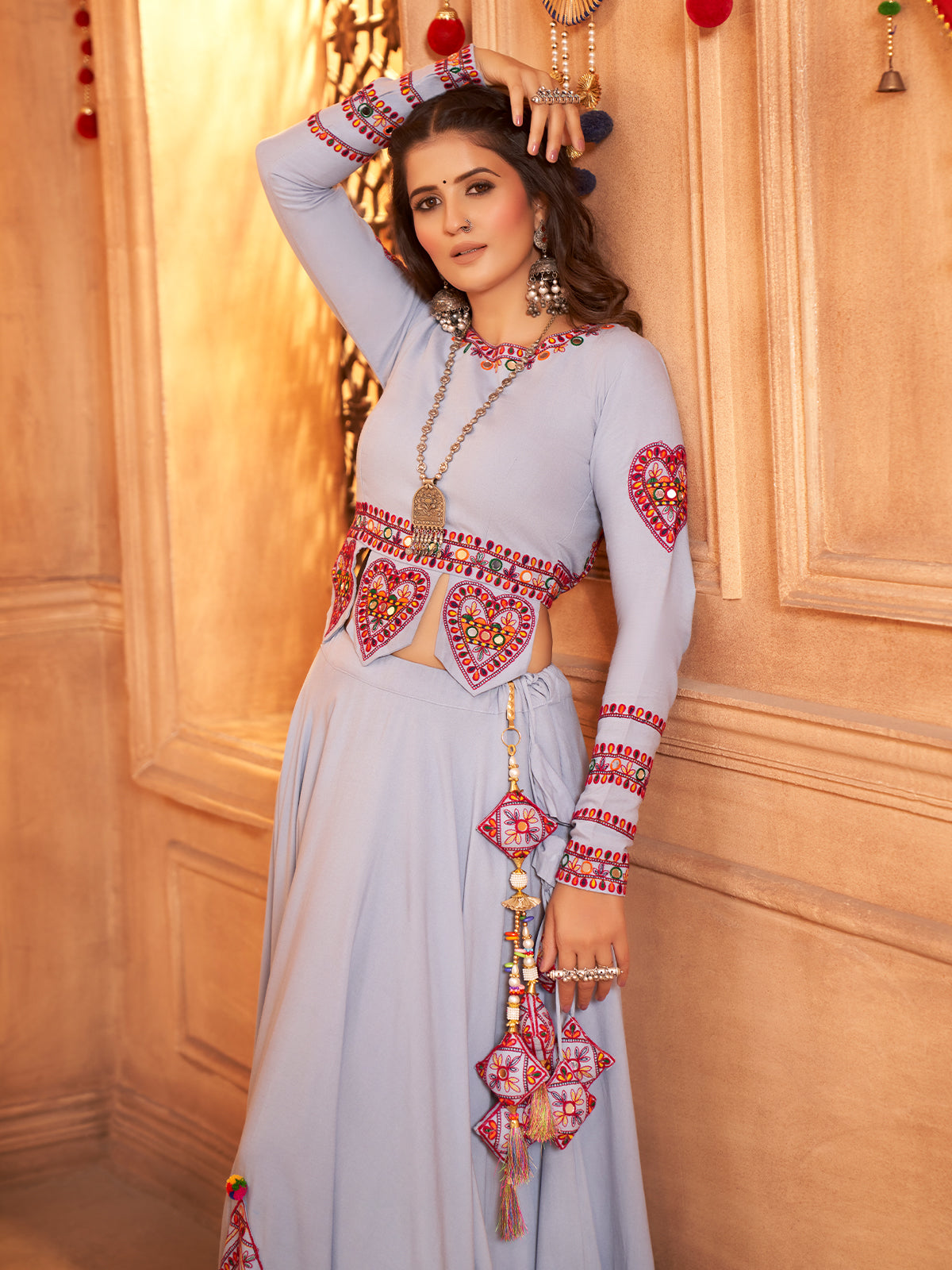 Lavender Viscose Rayon Embroidered  Stitched Lehenga Choli