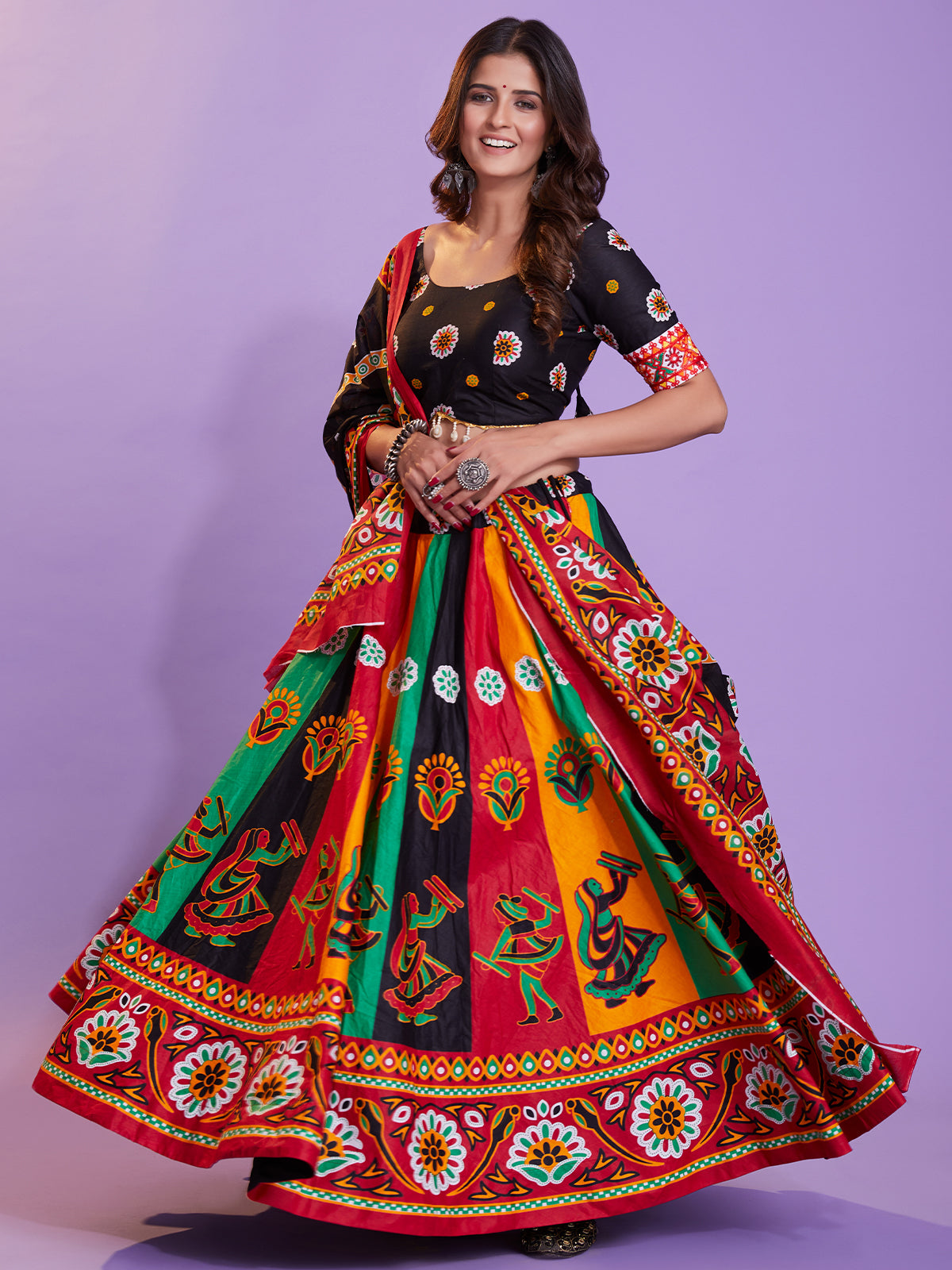 Multicolor Cotton Printed  Stitched Lehenga Choli