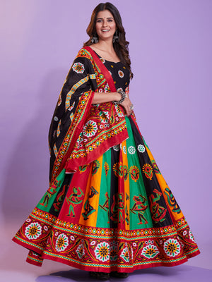 Multicolor Cotton Printed  Stitched Lehenga Choli