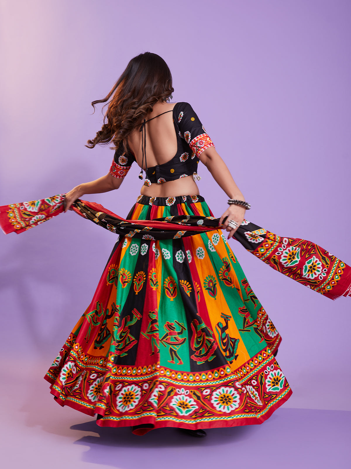 Multicolor Cotton Printed  Stitched Lehenga Choli