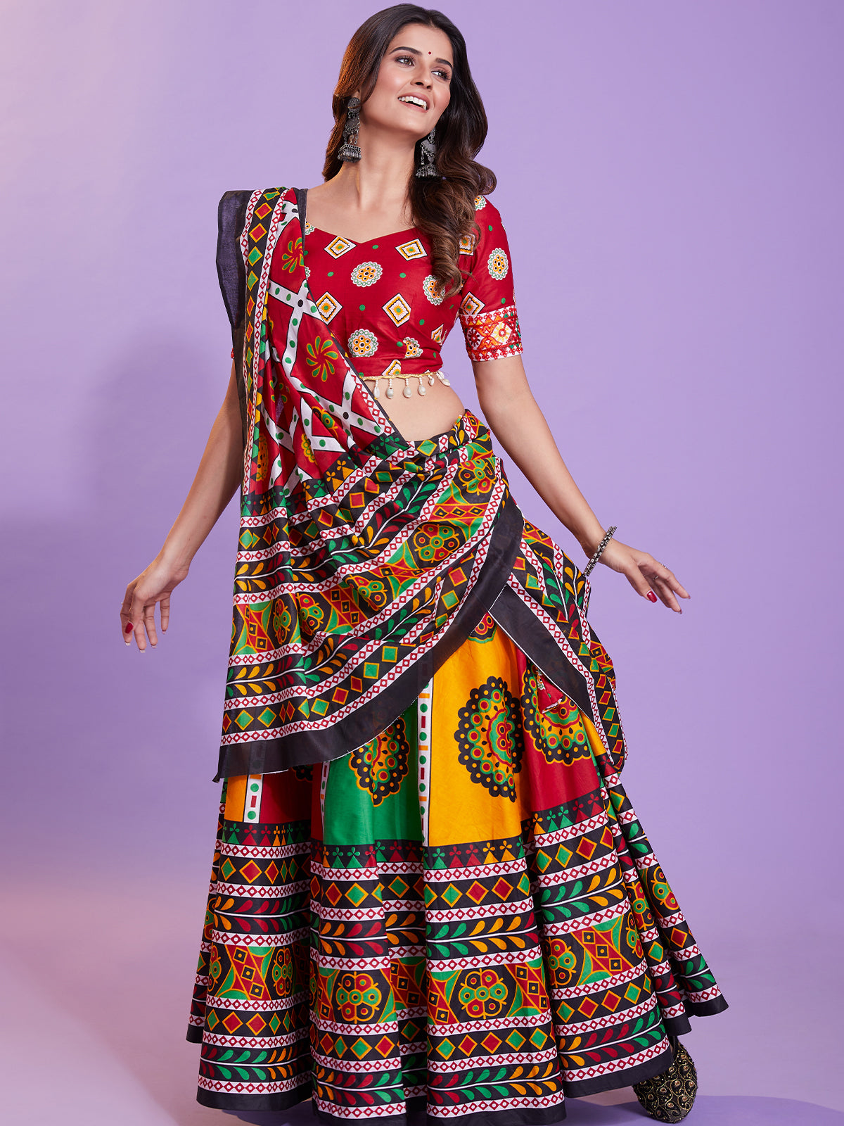 Multicolor Cotton Printed  Stitched Lehenga Choli