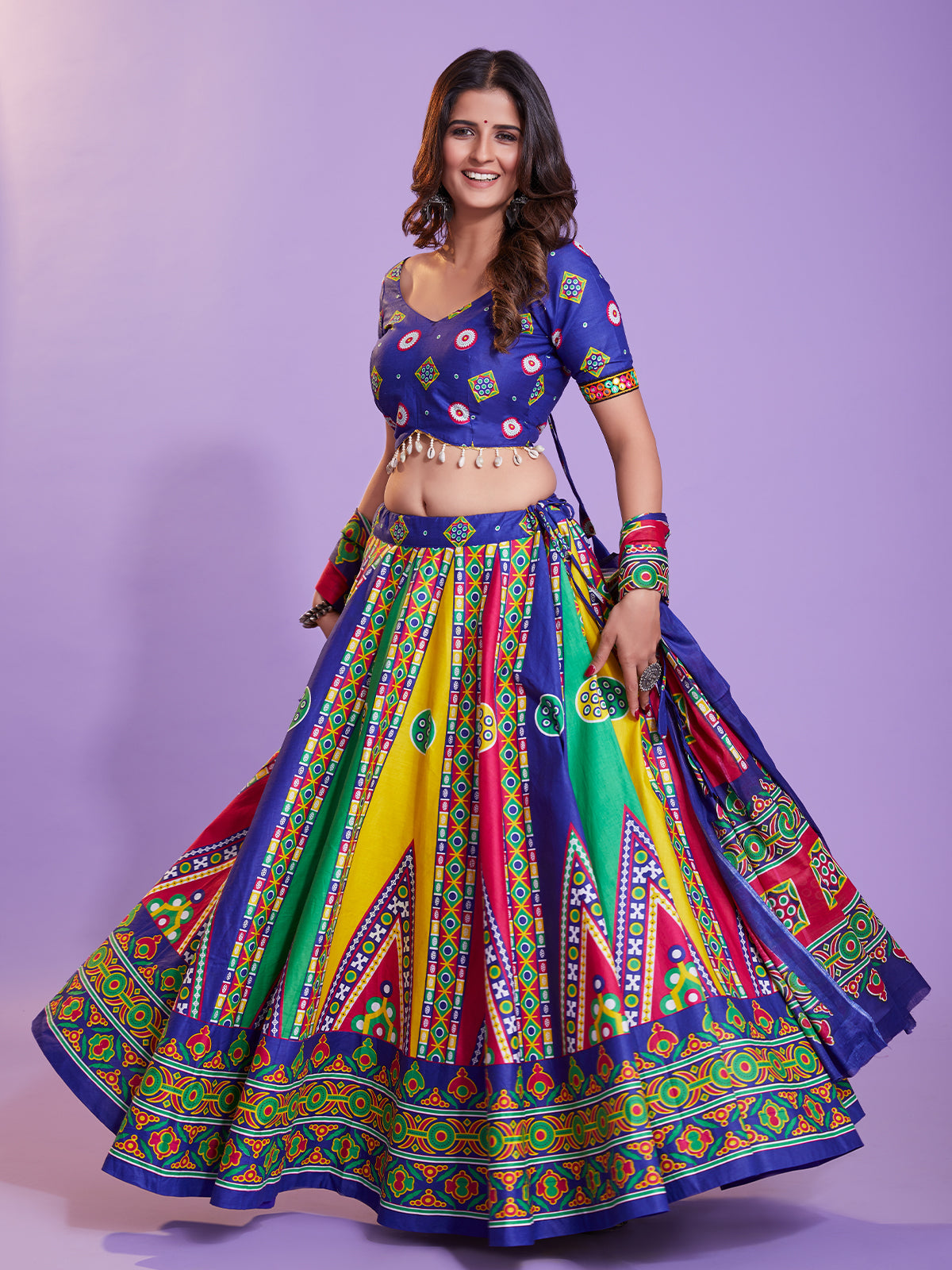 Multicolor Cotton Printed  Stitched Lehenga Choli