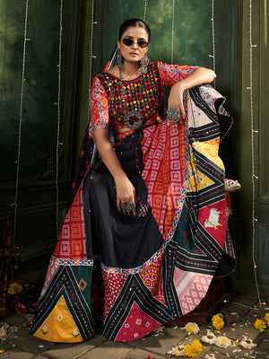 Rajwada Black Cotton Blend Printed Stitched Lehenga With Blouse For Women