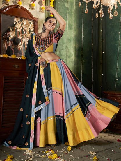 Rajwada Multicolor Cotton Blend Printed Stitched Lehenga With Blouse For Women