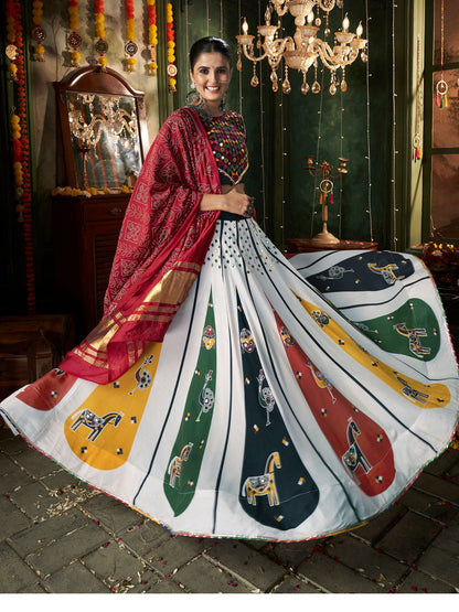 Rajwada Multicolor Cotton Blend Printed Stitched Lehenga With Blouse For Women