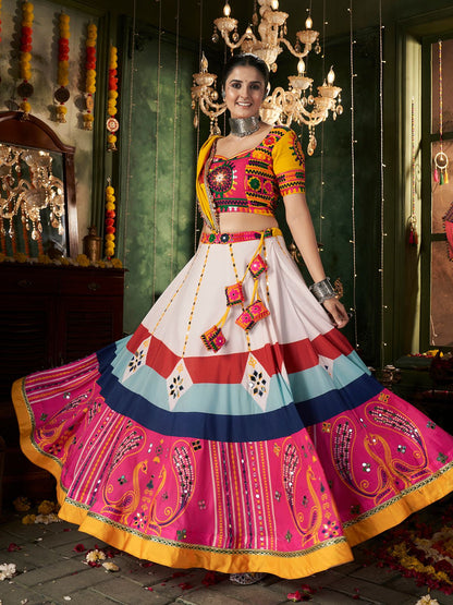 Rajwada Multicolor Cotton Blend Printed Stitched Lehenga With Blouse For Women
