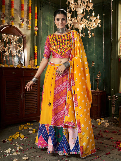 Rajwada Multicolor Cotton Blend Printed Stitched Lehenga With Blouse For Women