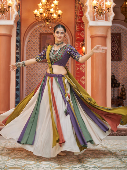 Rajwada Multicolor Rayon Solid Stitched Lehenga With Blouse For Women