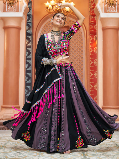 Rajwada Multicolor Rayon Embroidered Stitched Lehenga With Blouse For Women