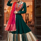 Rajwada Green And Gold Rayon Printed Stitched Lehenga With Blouse For Women