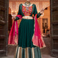 Rajwada Green And Gold Rayon Printed Stitched Lehenga With Blouse For Women