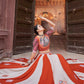 Rajwada Orange And White Rayon Embroidered Stitched Lehenga With Blouse For Women
