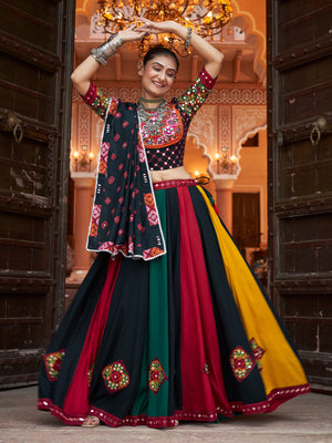 Rajwada Multicolor Rayon Embroidered Stitched Lehenga With Blouse For Women