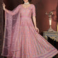 Rajwada Pink Net Embroidered Stitched Gown For Women
