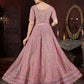 Rajwada Pink Net Embroidered Stitched Gown For Women