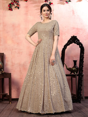 Rajwada Women Designer Beige Georgette Semi Stitched Gown