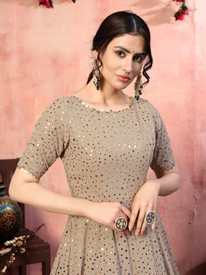 Rajwada Women Designer Beige Georgette Semi Stitched Gown