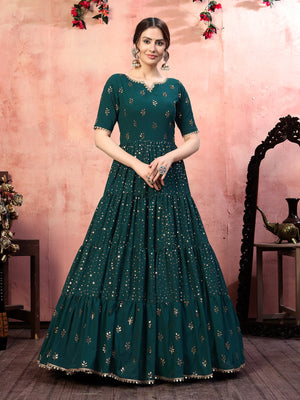 Rajwada Women Designer Green Georgette Semi Stitched Gown
