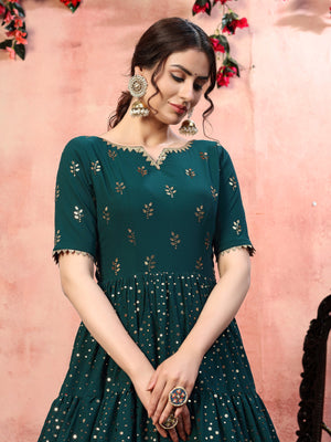 Rajwada Women Designer Green Georgette Semi Stitched Gown