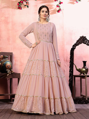 Rajwada Women Designer Pink Georgette Semi Stitched Gown