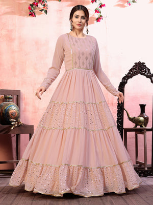 Rajwada Women Designer Pink Georgette Semi Stitched Gown
