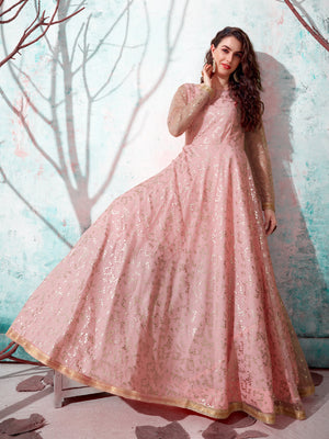 Rajwada Women Designer Pink Net Semi Stitched Gown
