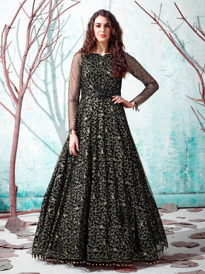 Rajwada Women Designer Black Net Semi Stitched Gown