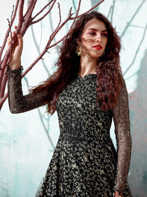 Rajwada Women Designer Black Net Semi Stitched Gown