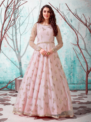 Rajwada Women Designer Pink Net Semi Stitched Gown