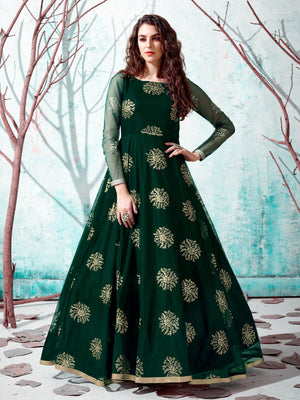 Rajwada Women Designer Green Net Semi Stitched Gown