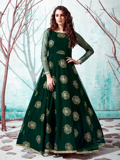 Rajwada Women Designer Green Net Semi Stitched Gown