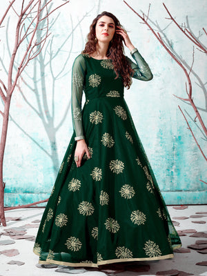 Rajwada Women Designer Green Net Semi Stitched Gown