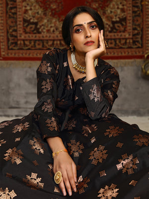 Rajwada Women Designer Black Taffeta Semi Stitched Gown