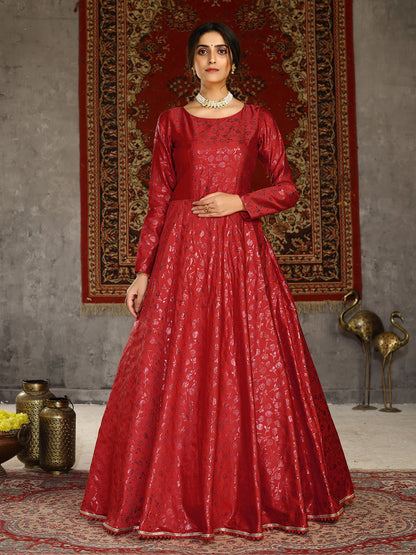 Rajwada Women Designer Red Taffeta Semi Stitched Gown