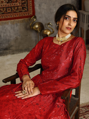 Rajwada Women Designer Red Taffeta Semi Stitched Gown
